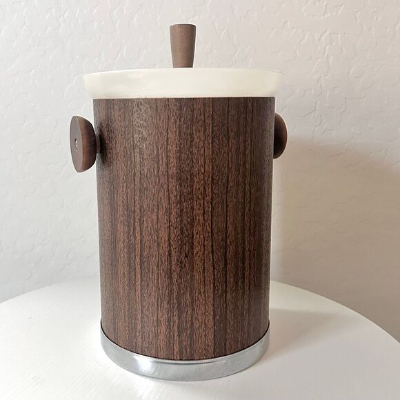 Kromex ice bucket, Faux Wooden Ice Bucket, Vintage Ice Bucket, Plastic Ice Pale - Picture 2 of 9